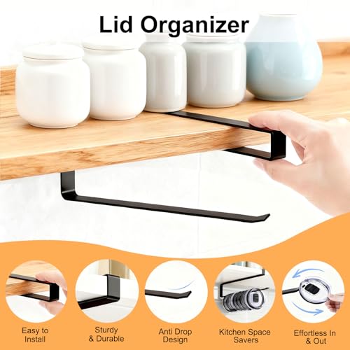 Tumbler Lid Organizer for Cabinet - Behind Door & Under Shelf Mount, Kezvulp No-Drill Holder (10-12 Capacity), Space Saving Anti-Drop Rustproof Rack, Fits 24oz Tumbler & 30/40oz Water Bottle Lids