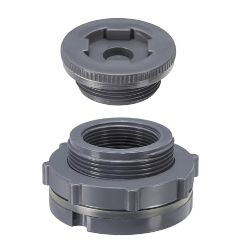 PATIKIL PVC Bulkhead Fitting with Plug NPT1-1/2", Bulkhead Water Tank Connector with Silicone Seal Gasket Garden Hose Fitting with Plug for Rain Bucket, Sinks, Aquariums, Gray