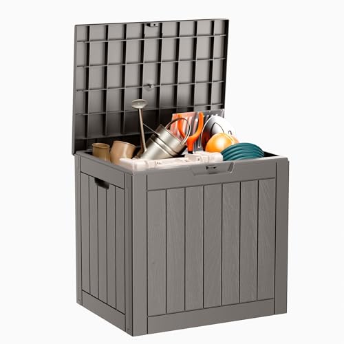 ROJIK Outdoor Storage Housing Deck Box - Waterproof Patio Furniture, Garden Tools, Cushions, Pool Accessories Storage Bench with Lockable Lid and Side Handles (Grey) - color: Grey, size: 31 Gallon