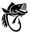 WickedGoodz Bass Fish Hook Vinyl Decal Transfer - Fishing Sticker - Gold, White, or Black 5" and 8" (Black, 8") - color: Black, size: 8"