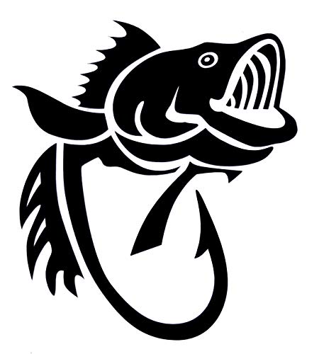 WickedGoodz Bass Fish Hook Vinyl Decal Transfer - Fishing Sticker - Gold, White, or Black 5" and 8" (Black, 8") - color: Black, size: 8"