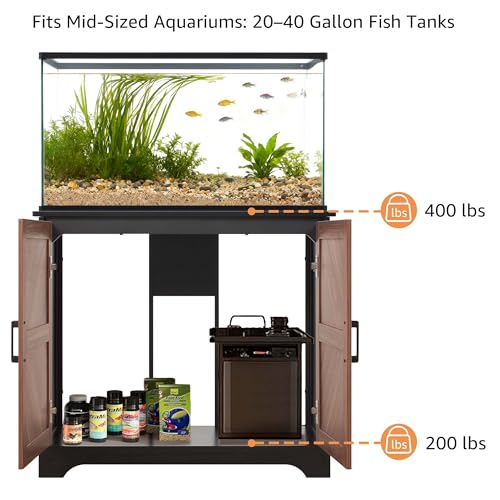 unipaws 20-40 gallon Fish Tank Stand , Aquarium Stand with Storage Cabinet, Wooden Tank Stand for Turtle Tank, Reptile Terrarium, Walnut and Black - color: Walnut and Black