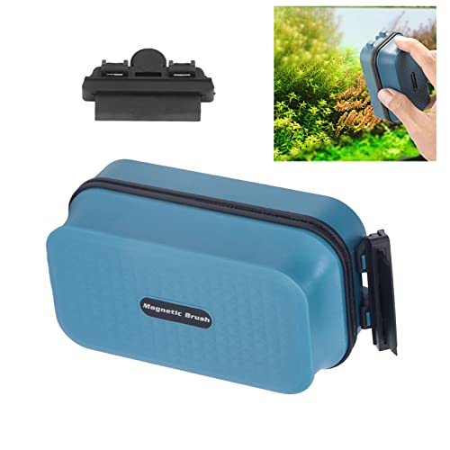 Fish Tank Glass Cleaner, Magnetic Scraper for Aquarium, Floating Double Sided Brush with Replaceable Scrapers for 8 - 18mm Glass, Safe Plastic Cleaner for Large Tanks up to 2 (Magnetic brush +