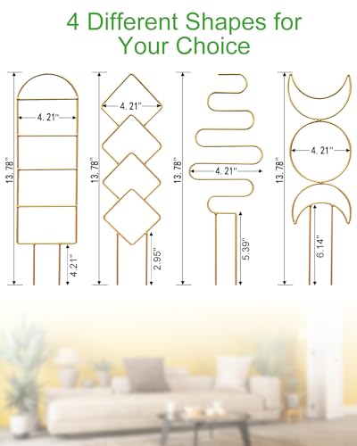 4 Pack Indoor Climbing Plant Trellis, Small Trellis for Potted Plants Outdoor, Metal Garden Trellis Plant Support Trellis with Different Patterns for Vine Ivy Flower (Golden) - color: Gold