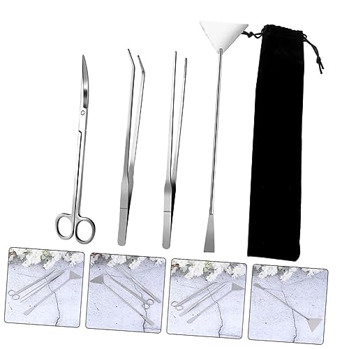 Kisangel 1set Stainless Steel Aquarium Tool for Aquascaping Cleaning Supplies Tweezers Scissors Spatula and Storage Bag for Fish Tank Plant Maintenance