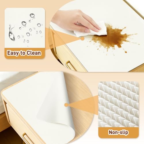 Cuttable PU Leather Nightstand Mat - 13.8x10.8in, Waterproof, Heat Resistant & Non-Slip Night Stand Accessories, Bedside Table Mat, Dresser Protector Top, End Table Cover, Small Desk Mat, Cream White - color: Creamy-white, size: 13.8L x 10.8W