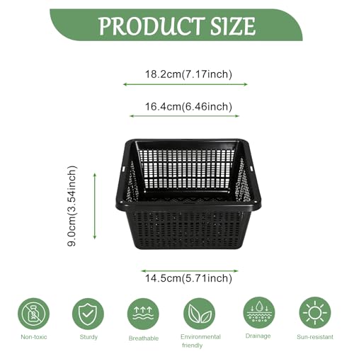 6 Pack Square Aquatic Plant Planter Basket - 7 Inch (18cm) Mesh Pond Plant Pots, Plastic Slotted Design for Water Garden, Aquaponics & Hydroponics Outdoor Use
