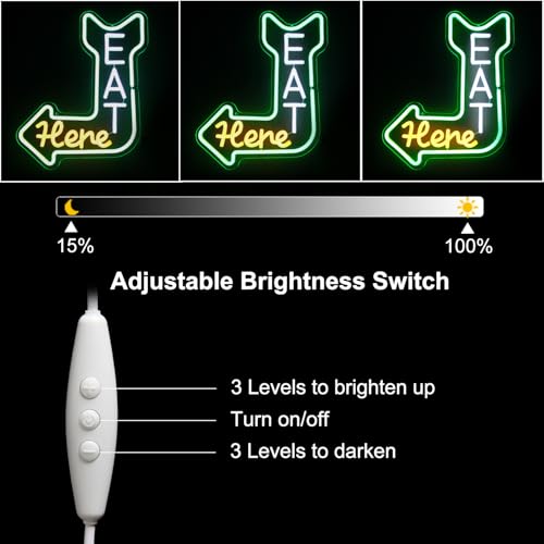 Eat Here Neon Sign Kitchen Neon Signs for Wall Decor with Arrow Guidance Green Orange White Eat Dimmable LED Sign Diner Neon Signs for Wall Bar Restaurant Kitchen Man Cave Decor - color: Green Orange White