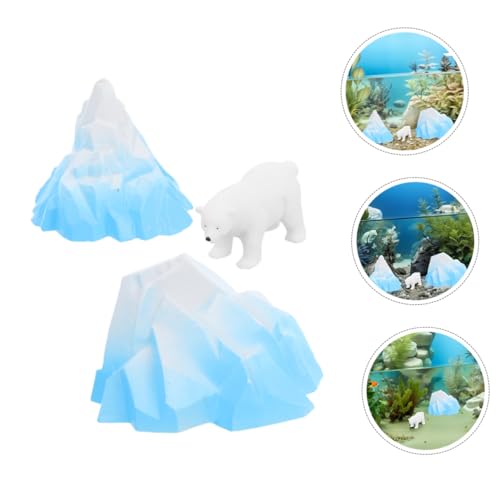 UKCOCO 3pcs Realistic Mountain Aquarium Decor Arctic Iceberg Decorations with Polar Bear Figurine Fish Tank Model Versatile Underwater Landscape Design