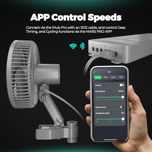 MARS HYDRO Updated 2-Pack M6 Grow Tent Fan, A powerful Oscillating Clip Fan with Low Noise for Hydroponic Plants and Ventilation Circulation with convenient APP/WiFi Control. - size: 2PCS