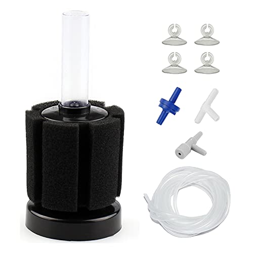 AQUANEAT Aquarium Air Powered Sponge Filter, Fish Tank Bio Bubble Filter with Airline Tubing, Valves, Suction Cup(up to 10Gal)