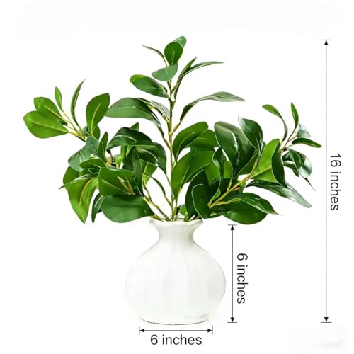 16" Artificial Branches in White Textured Ceramic Vase Lifelike Faux Greenery Table Centerpiece Modern Fake Plant for Home Office Desk Shelf Bedroom Bathroom Decor - color: Plant D