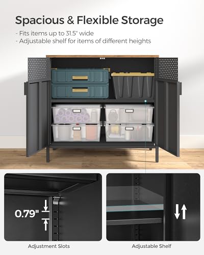 SONGMICS Storage Cabinet, Metal Cabinet, Sideboard with 2 Doors, 15.7 x 31.5 x 29.9 Inches, Magnetic Closure, Adjustable Shelf, Steel Frame, Rustic Brown and Black ULSC102B01 - color: Rustic Brown + Black, size: 31.5"W, style: 1 pack