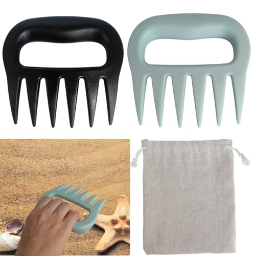 2PCS Sand Scoop with Shovel Sand,Flea Rake with Beach Mesh Bag,Shark Teeth Digger for Sand&Beach,Plastic Beach Digging Tools for Picking Up Shells
