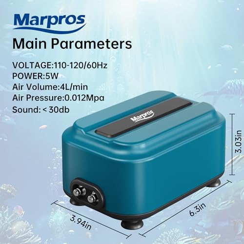 Aquarium Air Pump with Adjustable Double Outlet air Stone Bubbler for Fish Tank, Silent Fish Tank Aerator with Accessories, 2.5W/5W/8W/12W for Up to 300 Gallon Tank - style: 5W(Up to 60-100 gallon tank)