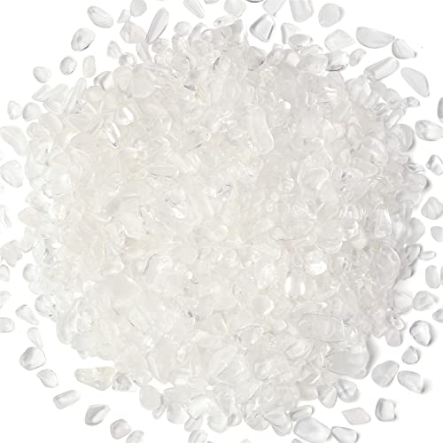 1lb Clear Quartz Aquarium Gravel Rocks Natural Tumbled Healing Crystal Chips Bulk Gemstones Crushed Stones for Fountain Vase Filler Planters Decorative Fish Tank Potted Reiki Energy Balancing - color: Clear Quartz, size: 1 Pound