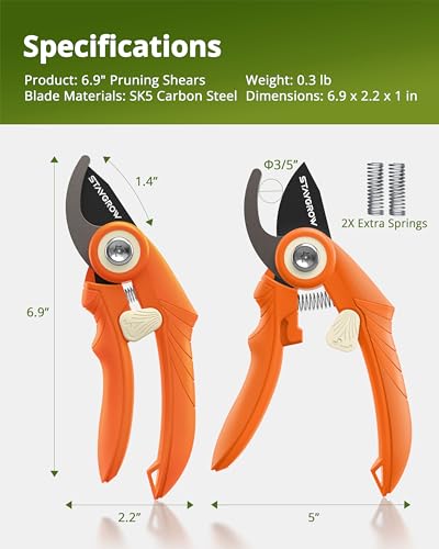 Pruning Shears, Garden Shears - 6.9" Garden Clippers, Gardening Scissors with Rust Resistant SK5 Stainless Steel Blade, Cuts 3X Easier, Weak Hand Arthritis Pruners for Gardening - Orange - style: 6.9" Bypass Orange