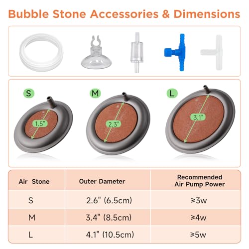 hygger Aquarium Air Stone, 4.1 Inch Nano Air Stone Makes Super Tiny Bubbles, Ultra Quiet Dissolved Oxygen Diffuser Small Airstone with Stainless Steel Base for Aquarium, Fish Tank & Hydroponic, Round - size: 4.1 Inch