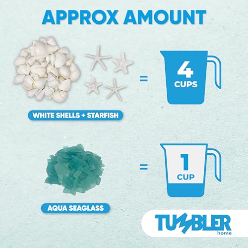 Tumbler Home Natural Sea Shells, Starfish & Sea Glass, Generous 1.5 lbs Hand Picked – Hand Packed | DIY, Crafts, Party, Wedding Decor | Shells 1.5 to 4.5 Inches - color: Shells + Glass + Starfish