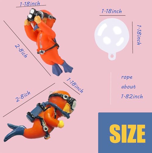 2-Pack Tank Decorations, Cute Little Diver, Aquarium Decoration Accessories Ornaments with Float Ball, Playmate for Tank Suitable for All Kinds of Fish and Tanks (Orange) - color: Orange