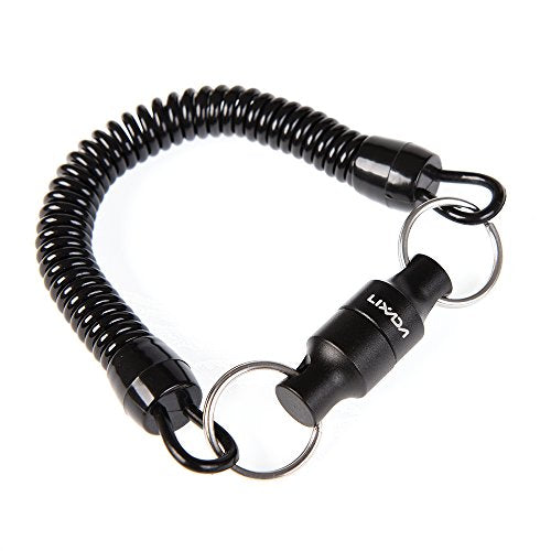 Lixada Magnetic Net Release Holder Fly Fishing Net Retractor Fishing Net Keeper Magnet Clip Landing Net Connector for Fishing Hooks, Lures, Flies, Trout Line - color: Black, style: Connector With Coiled Lanyard