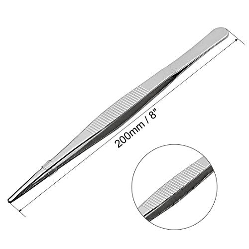 uxcell 1 Pcs 8-Inch Stainless Steel Straight Blunt Tweezers Serrated Tip Daily Garden Tool - size: 8-Inch