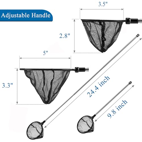 Aquarium Fish Net with Extendable Stainless Steel Long Handle Fine Mesh Net for Fish Tank - size: 3.5+5 inch-2 Pack Bundle
