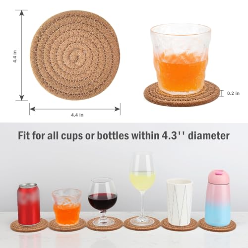 ABenkle Drink Coasters with Holder Set of 10, Cotton Woven Absorbent Coasters for Drinks, Minimalist Home Decor Coaster Set for Wooden Tabletop Protection Table, 4.3 inches - color: Brown, size: 10 Pcs