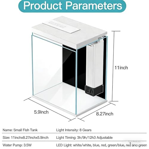 Pronetcus 2 Gallon Glass Betta Fish Tank with Heater Filter and Light, Self-Cleaning Small Aquarium Starter Kits