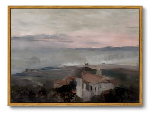 OIQArtOIQ Vintage Landscape Canvas Wall Art Framed Natural Scenery Painting Artwork Prints France Country Wilderness Farmhouse Decor Pictures Kitchen Bedroom Living Room Bathroom - color: Coastal Town, size: 8x10 in