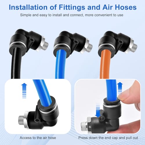 12 Pcs Push to Connect Fittings 3/8 Inch Tube OD x 1/8 Inch NPT Thread Pneumatic Male Straight and Elbow Quick Connect Air line fittings - size: 3/8"OD x 1/8"NPT