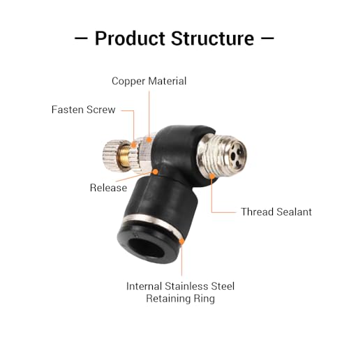10Pcs Push to Connect Air Flow Control Valve, Black 5/16in Tube OD x 1/8" Male Thread 90 Degree Elbow Speed Control Valve Pneumatic Connector Quick Fittings - size: Male Thread G1/8 x Black (10pcs)