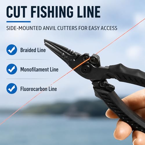 Eupheng Multi Function Fishing Pliers & Scissors Set 4.7" Titanium Coated,Saltwater Resistant Hook Remover with Safety Lock Split Ring Pliers & Fishing Shears for Braided Mono Fluorocarbon - style: pliers + red scissors