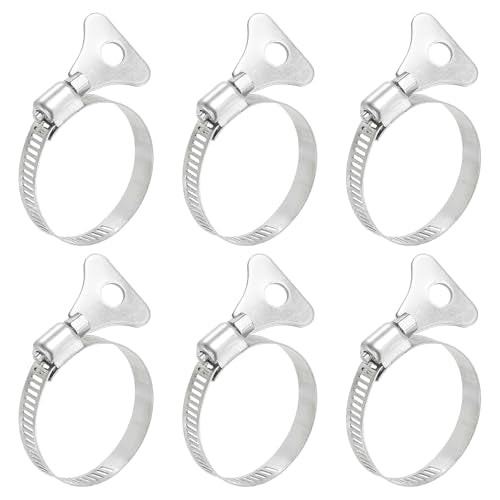 uxcell 6Pcs Stainless Steel Hose Clamps Worm Gear Hose Clamp, 25-38mm (1"to 1-1/2") Adjustable Thumb Screw Key Type Clamps Fuel Line Clamps 8mm Bandwidth for Plumbing, Automotive