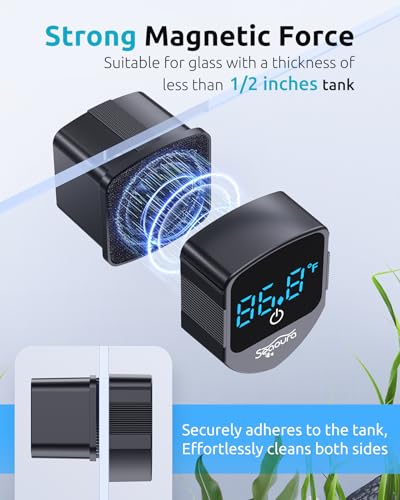 SEAOURA 2-in-1 Aquarium Magnetic Cleaner with Digital Aquariums Thermometer, Fish Mini Magnets Brush only for Glass Tank,Tiny Magnet Floating Cleaning Tool for 1-30 Gallons - color: Black