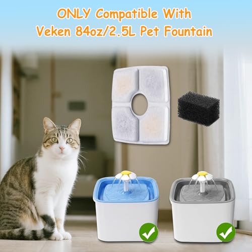 8 Pack Replacement Filters & 8 Pack Pre-Filter Sponges for Veken 84 oz / 2.5L Automatic Pet Water Fountain, Triple Filtration Cat Fountain Replacement Filter - color: 8+8