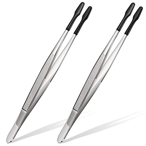 Honoson 2 Pieces Rubber Tipped Tweezers PVC Rubber Coated Soft Non Marring Flat Tip Lab Industrial Hobby Craft Tweezers Tools Jewelry Coin Stamp Tongs(Black) - color: Black