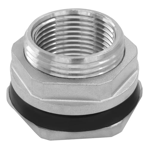Murtenze 1" Bulkhead Water Tank Connector, Stainless Steel Water Tank Fitting Thru-bulk Adapter, Water Pipe Connector for Rain Barrels/Aquariums/Water Tanks - size: 1 Inch
