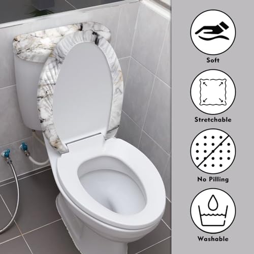 Toilet Lid Cover and Toilet Tank Lid Cover 2 PCS, with Elastic Edges Bathroom Decor Accessories Fit for Most Round Elongated and Oblong Lids, White Grey Marble - color: White Grey Marble