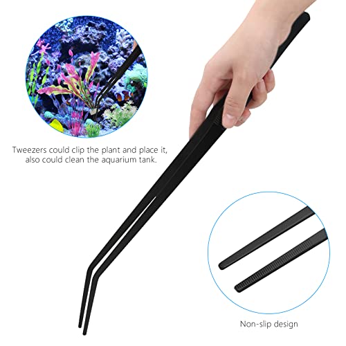Aquarium Aquascape Tools Kit 15in, 4 in 1 Anti-Rust Aquatic Plant Aquascaping Tool Stainless Steel Tweezer Scissor Spatula for Aquarium Tank Clean Fish Tank Aquascape Accessories Set (black) - color: Black
