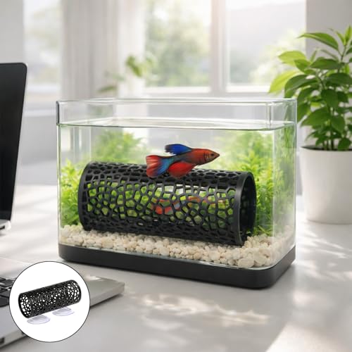 Betta Fish Toys,2PCS Black Betta Fish Tunnel,Aquarium Decor Safe for Smallfish Shrimp, Tube Shelter with Suction Cups for Small Fish