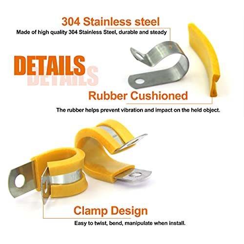 ISPINNER 52pcs Cable Clamps Assortment Kit, 304 Stainless Steel Rubber Cushion Pipe Clamps in 6 Sizes 1/4" 5/16" 3/8" 1/2" 5/8" 3/4" (Yellow) - color: Yellow