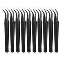 10 Pieces Tweezers for Crafting Stainless Steel Curved Pointed Tweezers Precision Sticker Tweezer with Protective Cover for Eyelash Extensions Stickers Rhinestones Crafts (Black) - color: Black