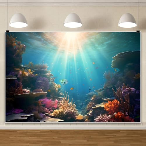 Underwater Sunlight Backdrop 10x8ft Tropical Fish Coral Photography Backdrop Blue Ocean Themed Background for Baby Shower Kids Birthday Party Decoration Portrait Photoshoots - color: Ocean-4