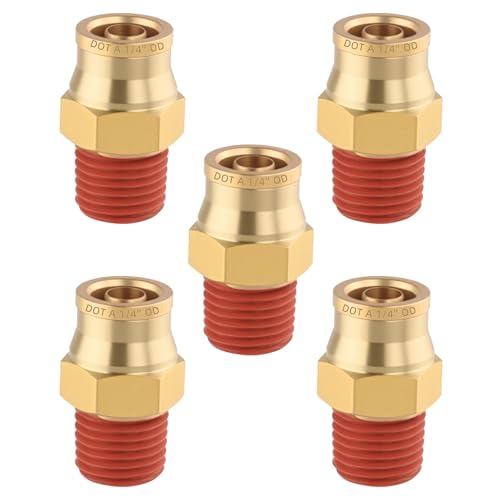 5PCS Quick Push to Connect Fittings, Brass Union Straight DOT Approved 1/4" Tube OD x 1/4" NPT Thread Air Line Adapter for Truck Trailers and Air Brake System - size: 1/4" OD x 1/4" NPT, style: Quick Push Straight-5PCS