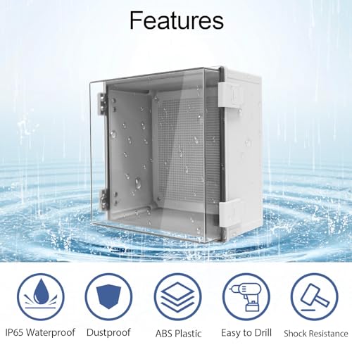Junction Box, IP65 Waterproof Dustproof ABS Plastic Enclosure, Outdoor and Indoor Project Box Hinged Clear Cover with Mounting Plate Wall Brackets, Outer Dimension 11.8"x 11.8" x 7.1", Grey - size: 11.8"x 11.8" x 7.1" (1pc)