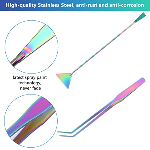 Aquarium Aquascape Tools Kit 15 in, 4in1 Anti-Rust Aquatic Plant Aquascaping Tool Stainless Steel Silver Tweezer Scissors Spatula for Aquarium Tank Clean (15in, Colorful) - color: Colorful