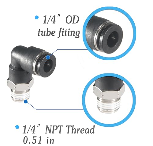 1/4 Air hose fittings, Air fittings Male Elbow 1/4 Inch Tube OD x 1/4 NPT Thread Push to Connect Fitting, PL-1/4-N2 (Pack of 10) (1/4-1/4) - size: OD 1/4 - NPT 1/4