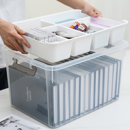 Citylife 32 QT Plastic Storage Bins with Removable Tray Large Stackable Storage Containers for Organizing Craft Storage and Storage Craft, Clothes, Files, Office Supplies, 4 Packs - size: 32 Qt- 4 Pack