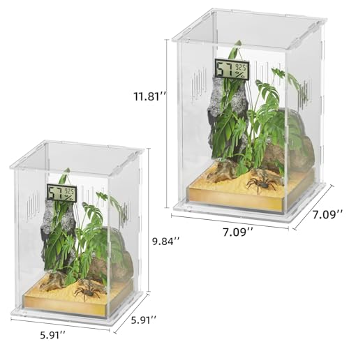 Reptile Terrariums with Temperature Hygrometer, 5.9"x5.9"x9.8" Acrylic Breeding Box Terrarium Cage Tank for Small Reptile Insect Home Office (Arboreal) - size: Arboreal--M (Tray)